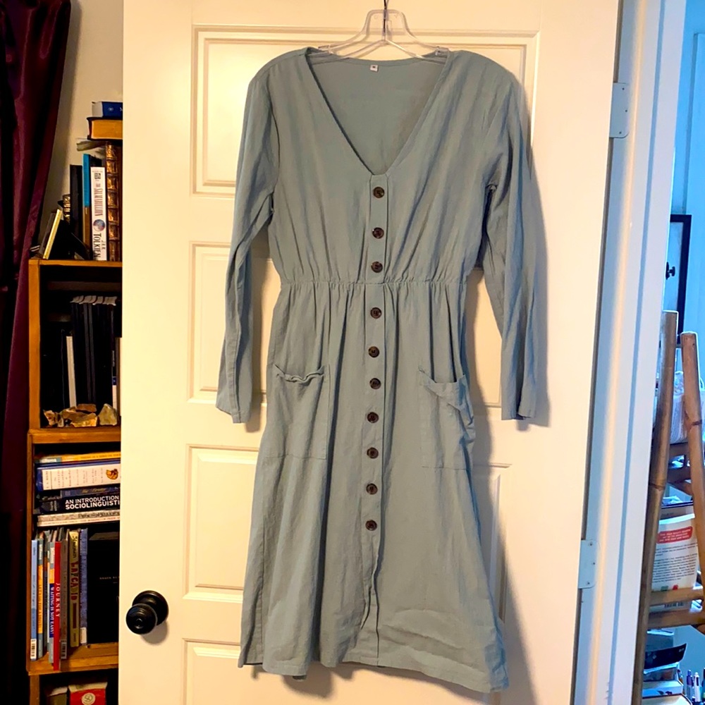 Button Front Dress with Pockets